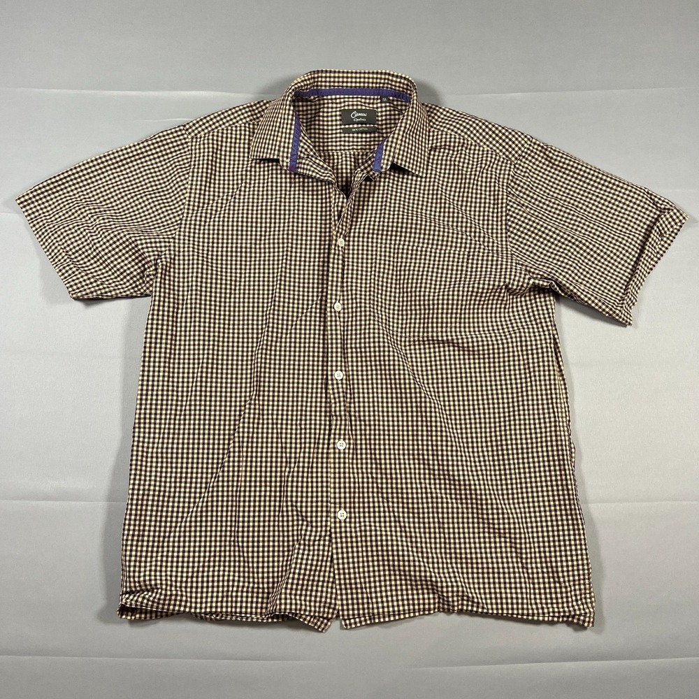 Oxemberg Opulento Dress Shirt Mens 44 Multicolor Micro Check Cotton Short Sleeve